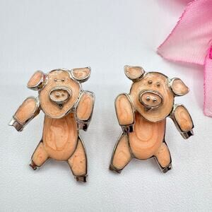 Vintage Edgar Berebi Pink Pig Front To Back Illusion Jacket Earrings Cute Funny